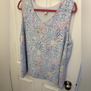 Sleeveless Paisley Print V-Neck Top - Light Blue/Multi.  Cato brand size 18/20 w
